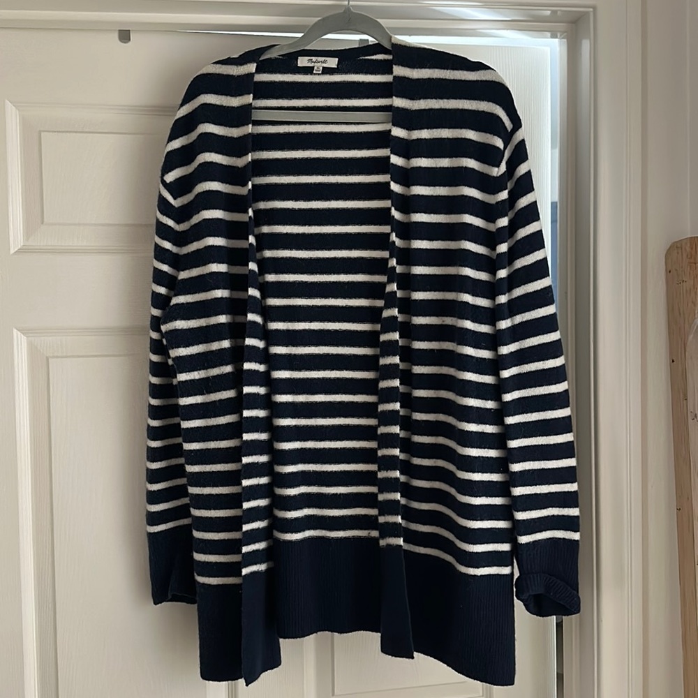 Navy Blue and Cream cardigan. Doesn't fit anymore.